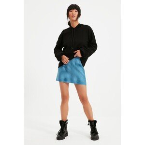 Trendyol Black Ruffle Detailed Hooded Basic Knitted Sweatshirt