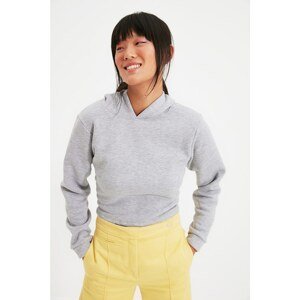 Trendyol Gray Tie Back Detailed Knitted Crop Hoodie Sweatshirt