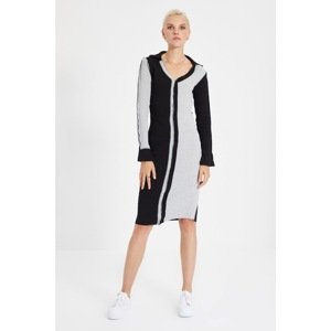 Trendyol Black Stitching Detail Color Block Corduroy Knitted Dress