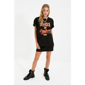 Trendyol Black Printed Boyfriend Knitted T-Shirt