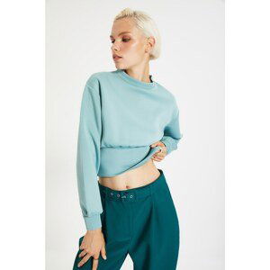 Trendyol Mint Stand Collar Scuba Crop Knitted Sweatshirt