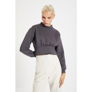 Trendyol Anthracite Stand Collar Scuba Crop Knitted Sweatshirt
