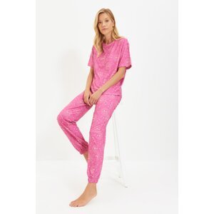 Trendyol Pink Mystic Print Pattern Knitted Pajamas Set