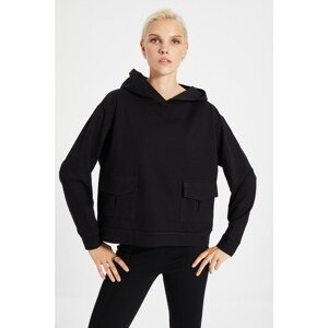 Trendyol Black Pocket Detailed Boyfriend Knitted Sweatshirt