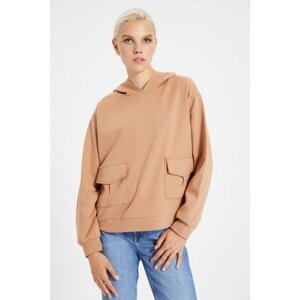 Trendyol Camel Pocket Detailed Boyfriend Knitted Sweatshirt