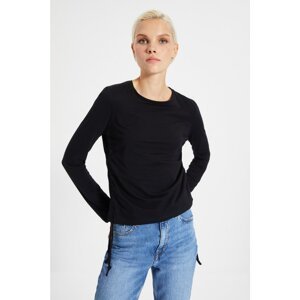 Trendyol Black Pleated Basic Knitted T-Shirt