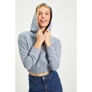 Trendyol Gray Zippered Crop Hoodie Knitted Thick Sweatshirt