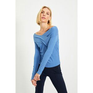 Trendyol Indigo Carmen Collar Corduroy Knitted Blouse