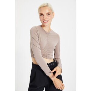Trendyol Mink Pleated Knitted Blouse