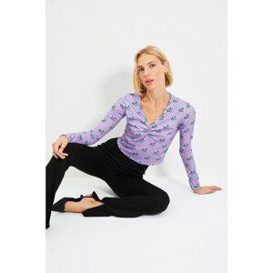 Trendyol Lilac Crop Corduroy Knitted Blouse