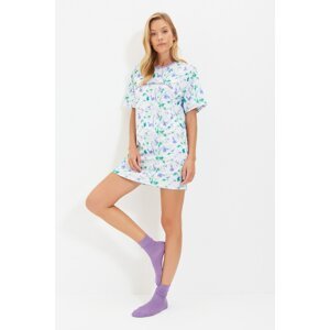 Trendyol Multi Colored Slogan Printed Splash Pattern Knitted Nightgown Dress