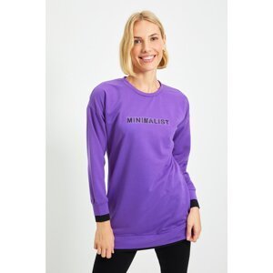 Trendyol Purple Printed Long Oversize Knitted Sweatshirt