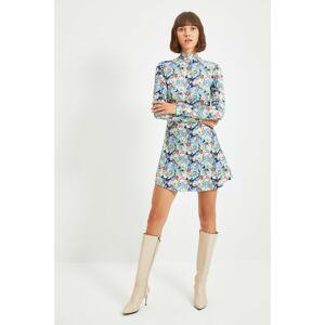 Trendyol Navy Blue Floral Stand Collar Knitted Dress