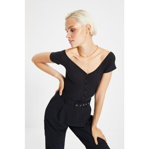 Trendyol Black Button Detailed Knitted Body