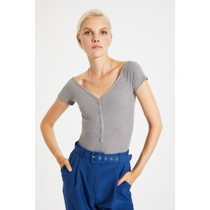 Trendyol Gray Button Detailed Knitted Body