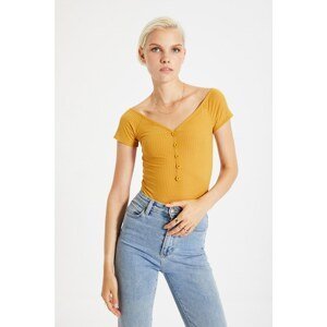 Trendyol Camel Button Detailed Knitted Body