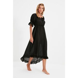 Trendyol Black Textured Carmen Collar Beach Dress