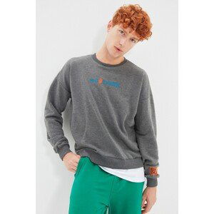 Trendyol Anthracite Men's Oversized Crew Neck Printed Sweatshirt