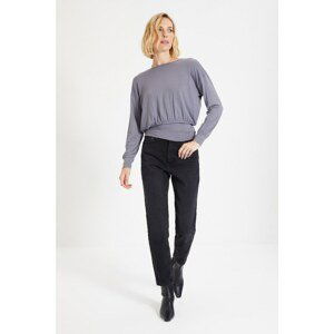 Trendyol Anthracite Basic Low Back Tie Detail Knitted Blouse