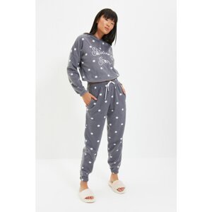 Trendyol Smoked Polka Dot Patterned Knitted Pajamas Set
