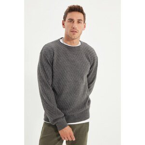 Trendyol Gray Men's Crew Neck Textured Knitwear Sweater