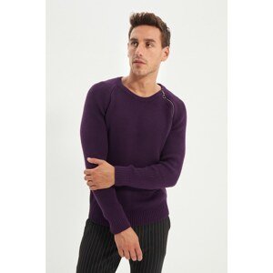 Trendyol Purple Men's Crew Neck Side Zipper Knitwear Sweater