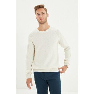 Trendyol Ecru Men's Slim Fit Crew Neck Shoulder Texture Detailed Sweater