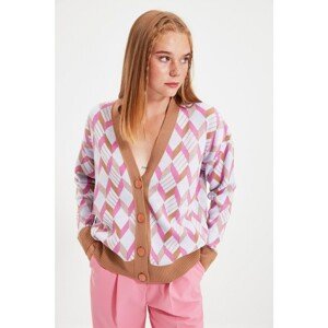 Trendyol Camel Jacquard Oversize Knitwear Cardigan