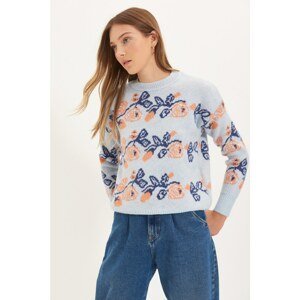 Trendyol Light Blue Jacquard Oversize Knitwear Sweater