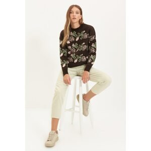 Trendyol Brown Jacquard Oversize Knitwear Sweater