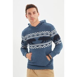 Trendyol Indigo Men's Hooded Slim Fit Knitwear Sweater