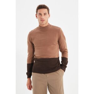 Trendyol Mink Men's Slim Fit Half Fisherman Paneled Knitwear Sweater