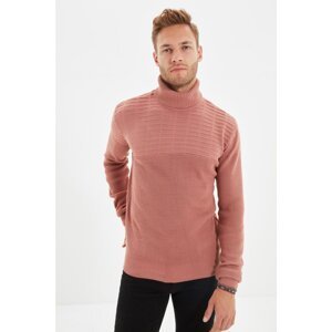 Trendyol Dried Rose Men's Slim Fit Turtleneck Texture Paneled Knitwear Sweater
