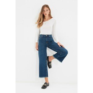 Trendyol Navy Blue High Waist Culotte Jeans with Tassels