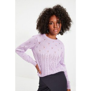 Trendyol Lilac Openwork Knitted Detailed Knitwear Sweater
