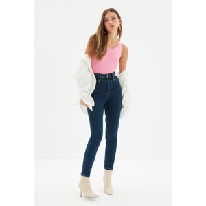 Trendyol Navy Blue Elastic Waist High Waist Mom Jeans