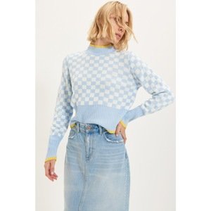 Trendyol Light Blue High Collar Jacquard Knitwear Sweater