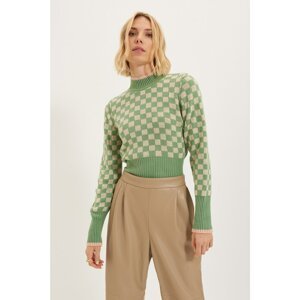 Trendyol Mint High Collar Jacquard Knitwear Sweater