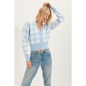 Trendyol Light Blue Crop Jacquard Knitwear Cardigan