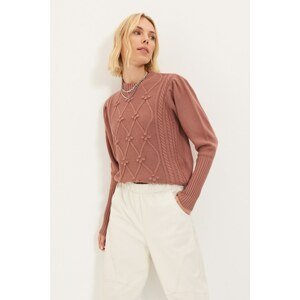 Trendyol Dried Rose Crew Neck Knitted Detailed Knitwear Sweater