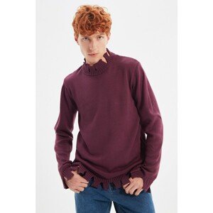 Trendyol Dark Purple Men's Regular Half Turtleneck Ripped Knitwear Sweater