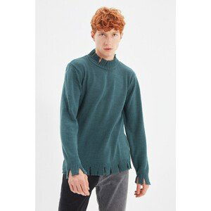 Trendyol Petrol Men Regular Half Turtleneck Ripped Knitwear Sweater