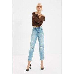 Trendyol Light Blue Ripped Detailed High Waist Mom Jeans