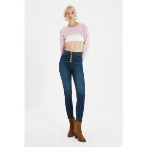 Trendyol Dark Blue Front Button High Waist Skinny Jeans