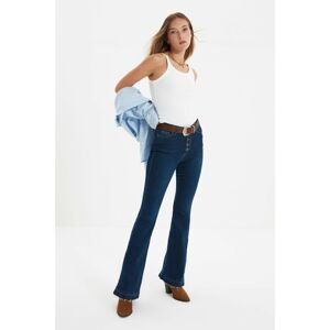 Trendyol Blue Front Buttoned Leg Detailed High Waist Flare Jeans