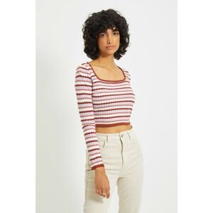 Trendyol Brown Striped Crop Knitwear Sweater