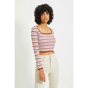 Trendyol Brown Striped Crop Knitwear Sweater