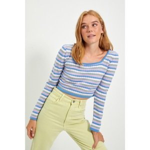 Trendyol Blue Striped Crop Knitwear Sweater