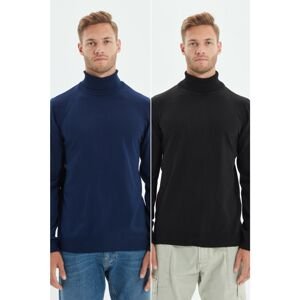 Trendyol Black-Navy Blue Men's Slim Fit Turtleneck 2-Pack Sweater