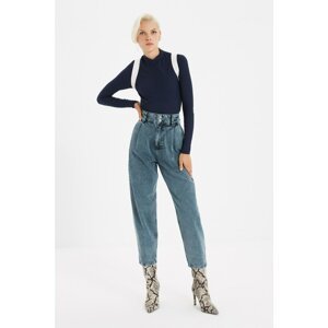 Trendyol Midnight Blue Waist Detailed High Waist Curved Jeans